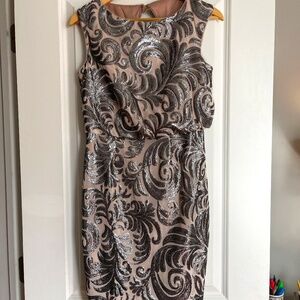 Adrianna Papell Silver Sequin Cocktail Dress